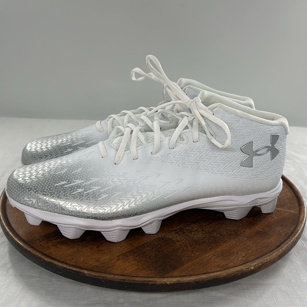 Under Armour Cleats Mens 14 White Silver Lace Up High Top Spotlight Fran RM 4.0